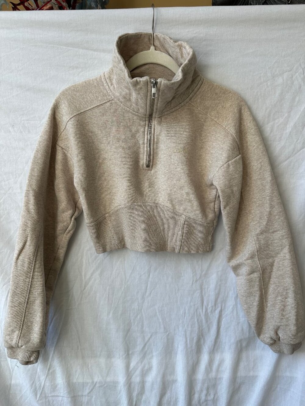 LSKD Cropped Quarter Zip Pullover Oatmeal Size XS